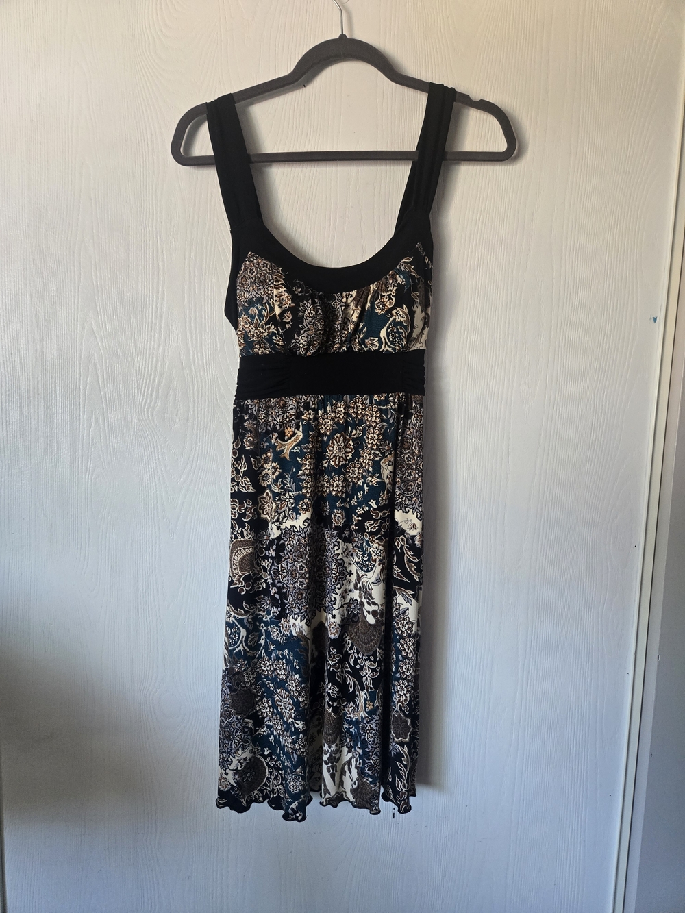 La Belle Black and Teal Paisley Midi Dress